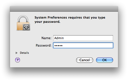 what user name and password for adding program to mac